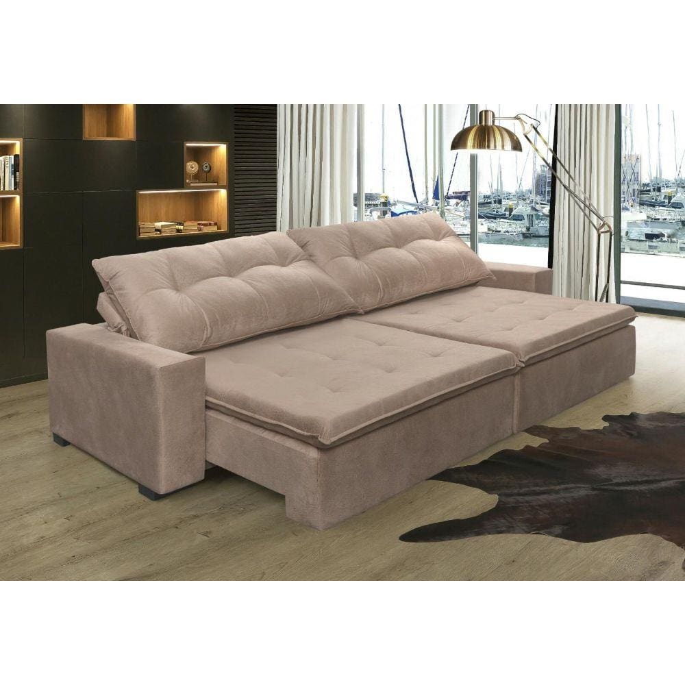 Sofá Retrátil e Reclinável Oklahoma 3,02 Mts Com Molas Tecido Suede Castor - Moveis Marfim