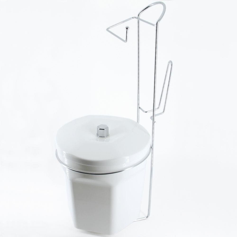 Suporte Cromado para Papel Higiênico com Lixeira Branca