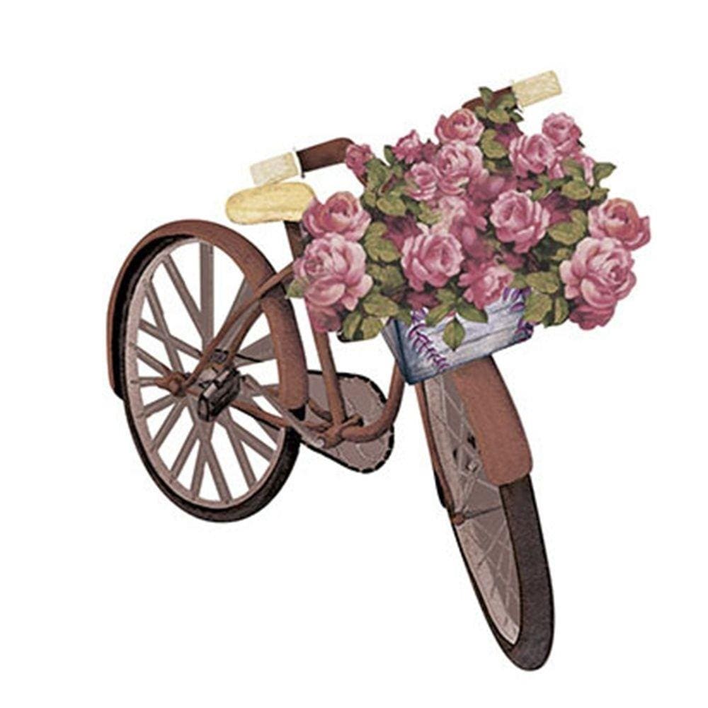 Aplique Decoupage Litoarte APM8-1068 em Papel e MDF 8cm Bicicleta com Rosas Litoarte