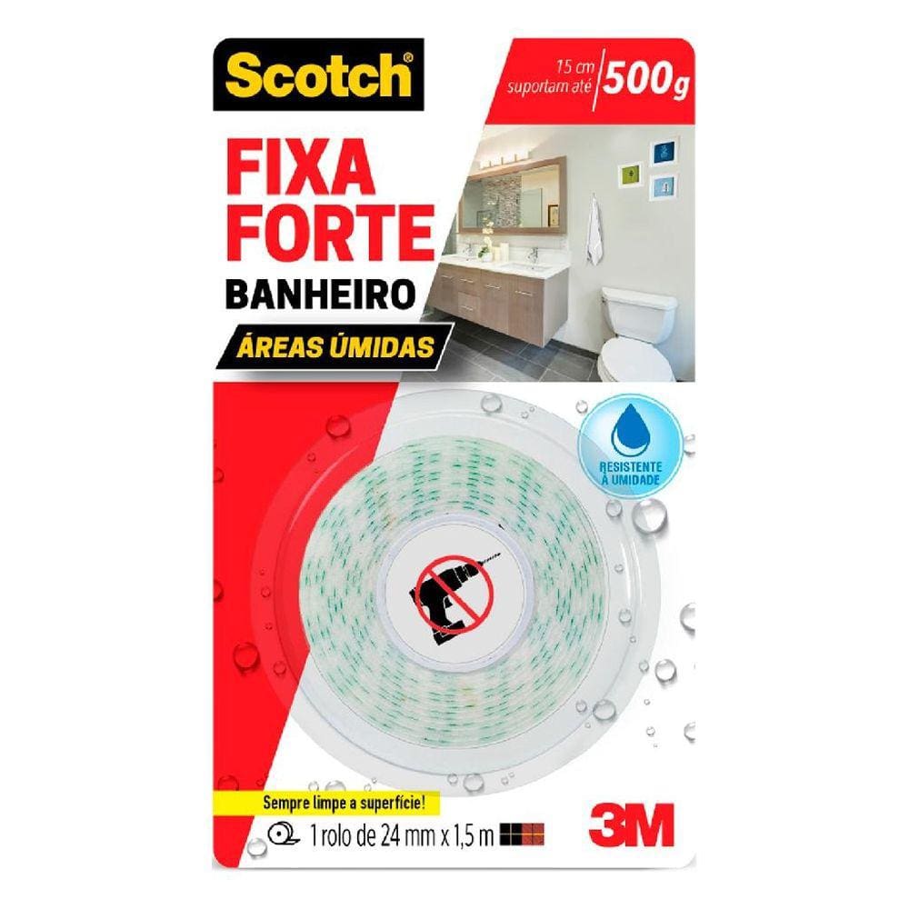 Fita Fixa Forte Banheiro 24Mmx1,5M 3M Áreas Úmidas