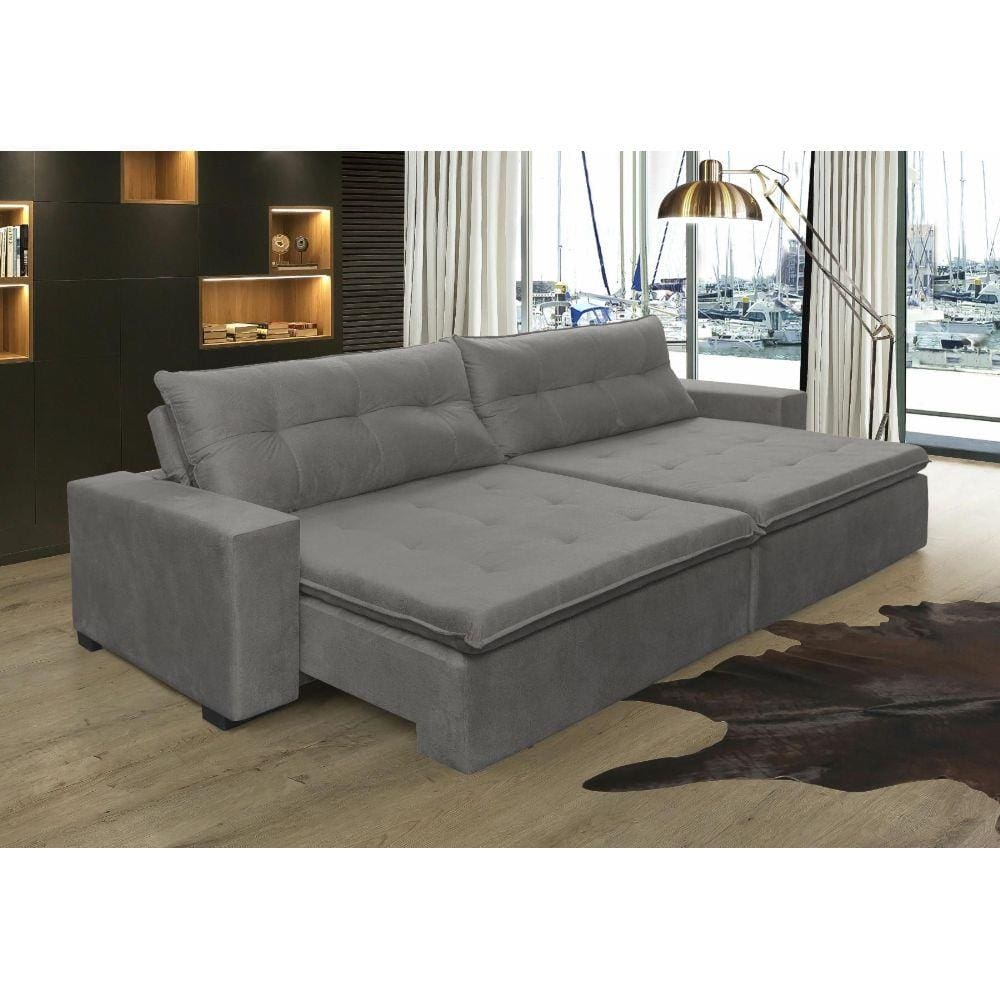 Sofá Retrátil e Reclinável Oklahoma 2,62 Mts Molas no Assento Tecido Suede - Moveis Marfim