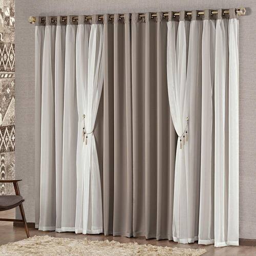 Cortina Mabelle Luxo para Varão Tecido Semi Blackout e Voal 3,00 x 2,50 Metros - Chocolate Menor preço em Cortina Mabelle Luxo para Varão Tecido Semi Blackout e Voal 3,00 x 2,50 Metros - Chocolate
