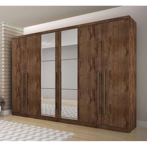 Guarda-roupas com espelho 100% MDF 6 portas e 6 gavetas freijó dourado Bari Menor preço em Guarda-roupas com espelho 100% MDF 6 portas e 6 gavetas freijó dourado Bari