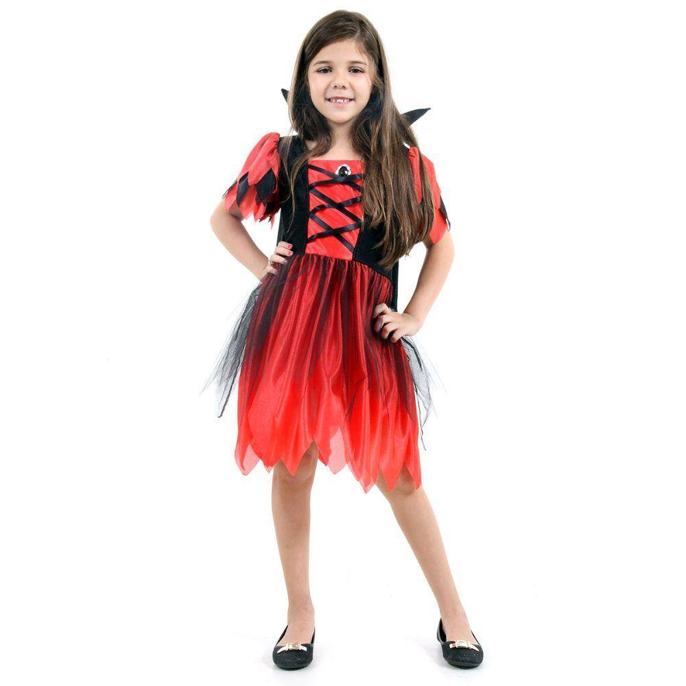 Fantasia Rainha Vampira Infantil Halloween Vestido Festa Top - 7