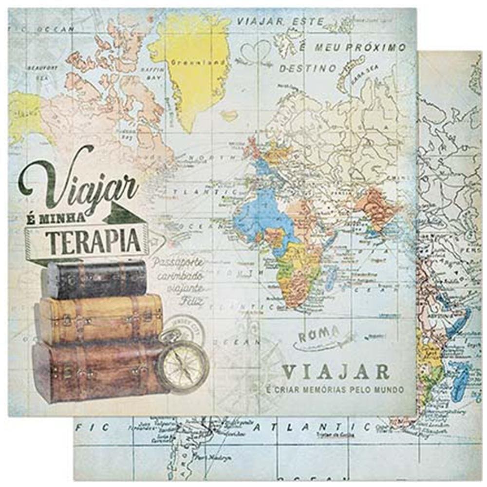 Papel Scrapbook Litoarte 30,5x30,5cm SD-840 Mapa Mundi Viajar Litoarte
