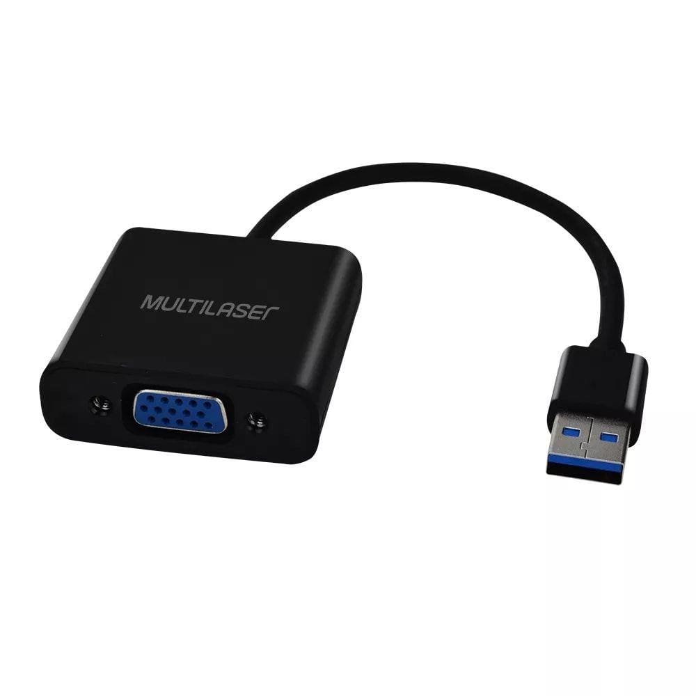 Cabo Adaptador de Vídeo - Multilaser - USB A (Macho) > VGA (Fêmea) - Preto - WI348 MULTILASER