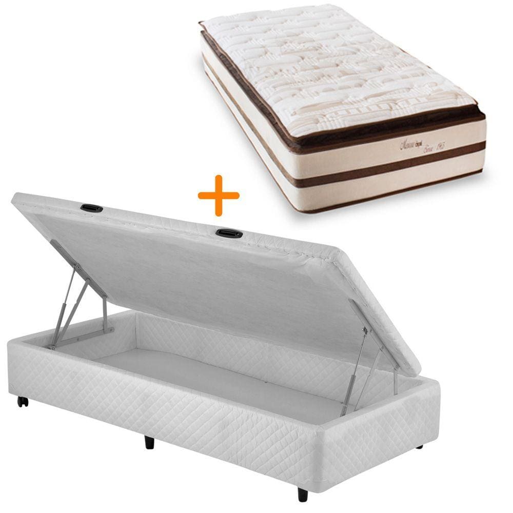 Cama Box Baú Lateral + Colchão Moscow - Molas Ensacadas - Solteiro - 088x188 Solteiro Padrão