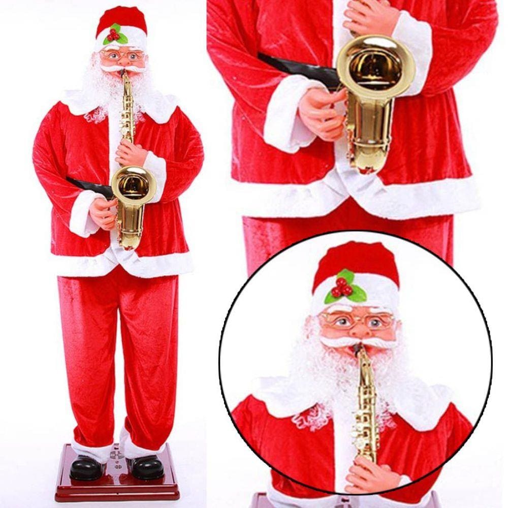 Papai Noel Gigante Danca Saxofone Musical 1 Metro e 30 cm Sensor Loja