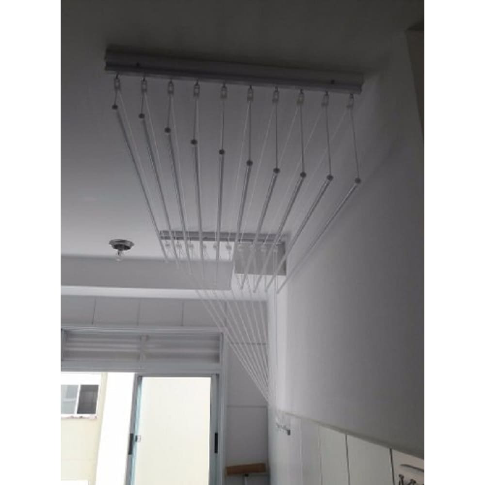 Varal De Teto Individual 10 Varetas Alumínio Branco 150cm