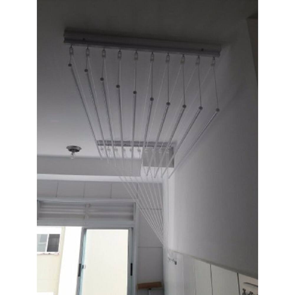 Varal De Teto Individual 10 Varetas Alumínio Branco 80cm