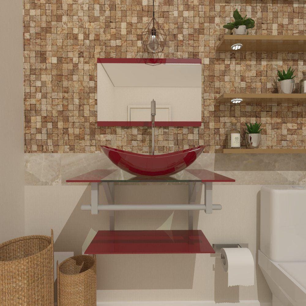 Gabinete de Vidro 60cm para Banheiro Sérvia Vermelho Cereja