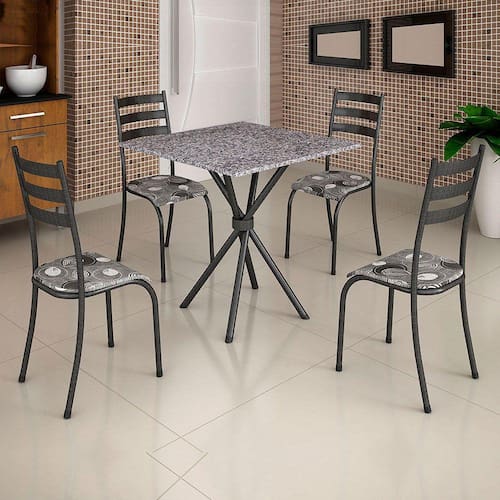 Conjunto de Mesa Itália 0,70m Tampo MDP com 4 Cadeiras 591/15 Madmelos Craquelado Dark / Folha Menor preço em Conjunto de Mesa Itália 0,70m Tampo MDP com 4 Cadeiras 591/15 Madmelos Craquelado Dark / Folha