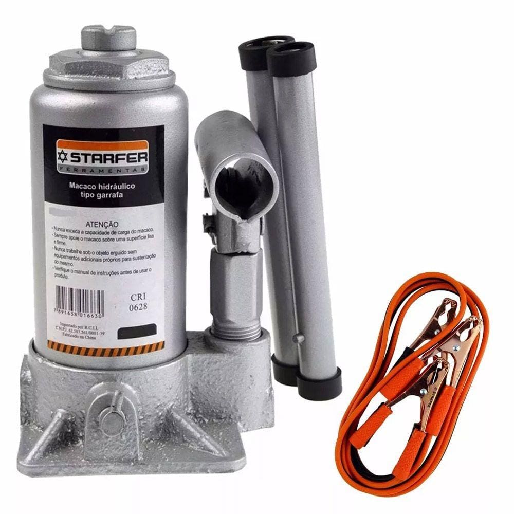 Kit Macaco Hidráulico Garrafa 8t + Cabo Bateria 500a Starfer