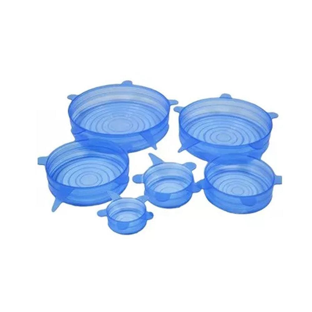 Jogo 6 Tampas De Panela Silicone Reutilizável Elástica Azul