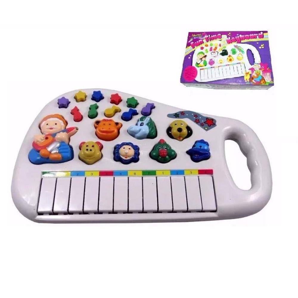 Piano teclado musical animal fazendinha azul rosa braskit