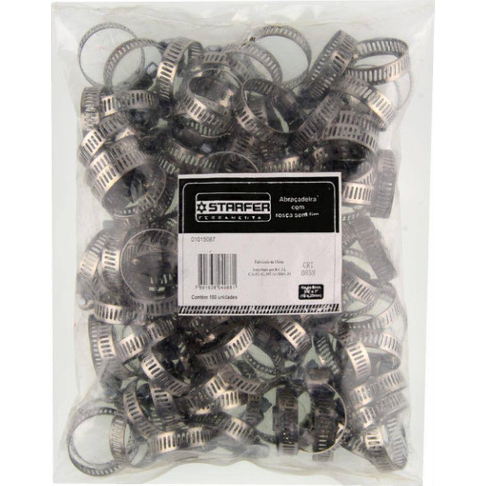 Abraçadeira Aperto Rosca Sem Fim 8mm Starfer 5/16x3/8 100un.