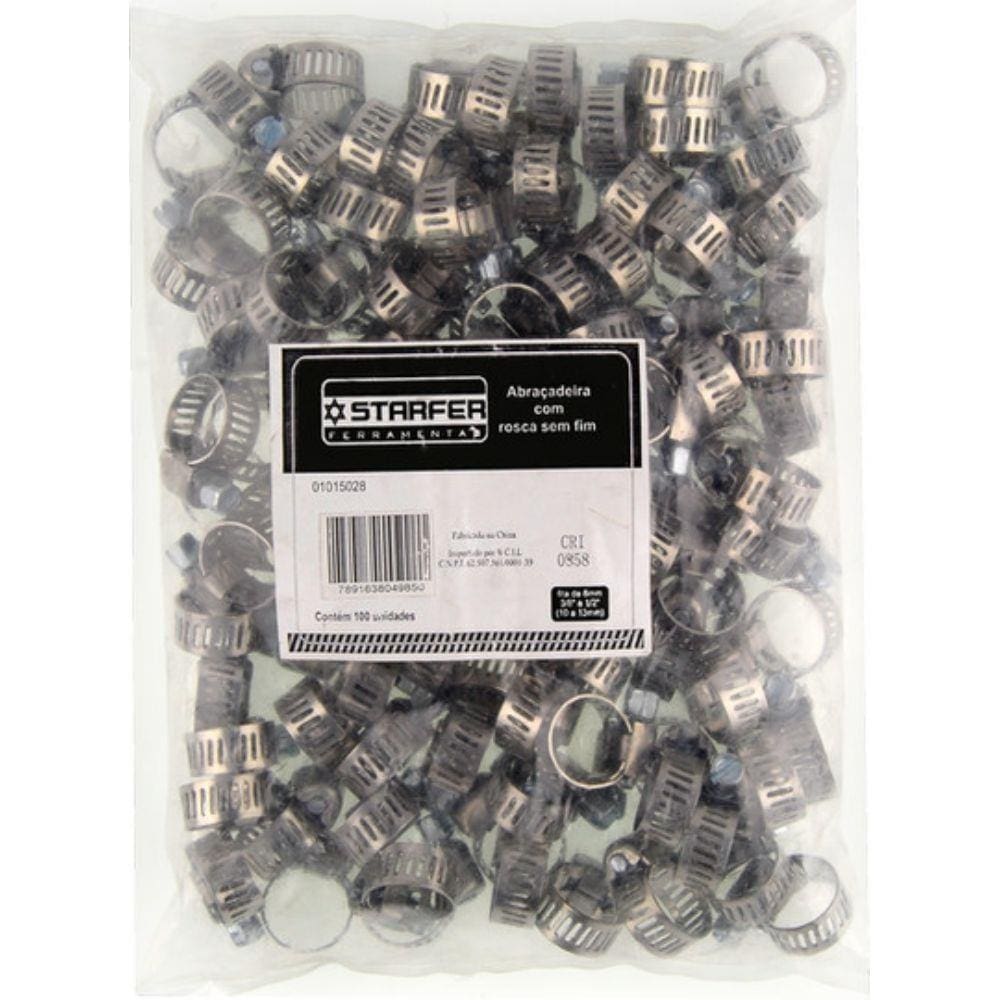 Abraçadeira Aperto Rosca Sem Fim 8mm Starfer 3/8x1/2 100un.