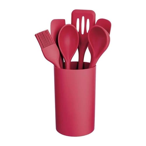 Kit Utensílios de Silicone + Suporte 7 Peças Vermelho Euro Menor preço em Kit Utensílios de Silicone + Suporte 7 Peças Vermelho Euro