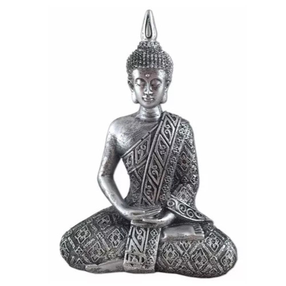 Buda Hindu Prata Tibetano Tailandês Sidarta Resina 20cm