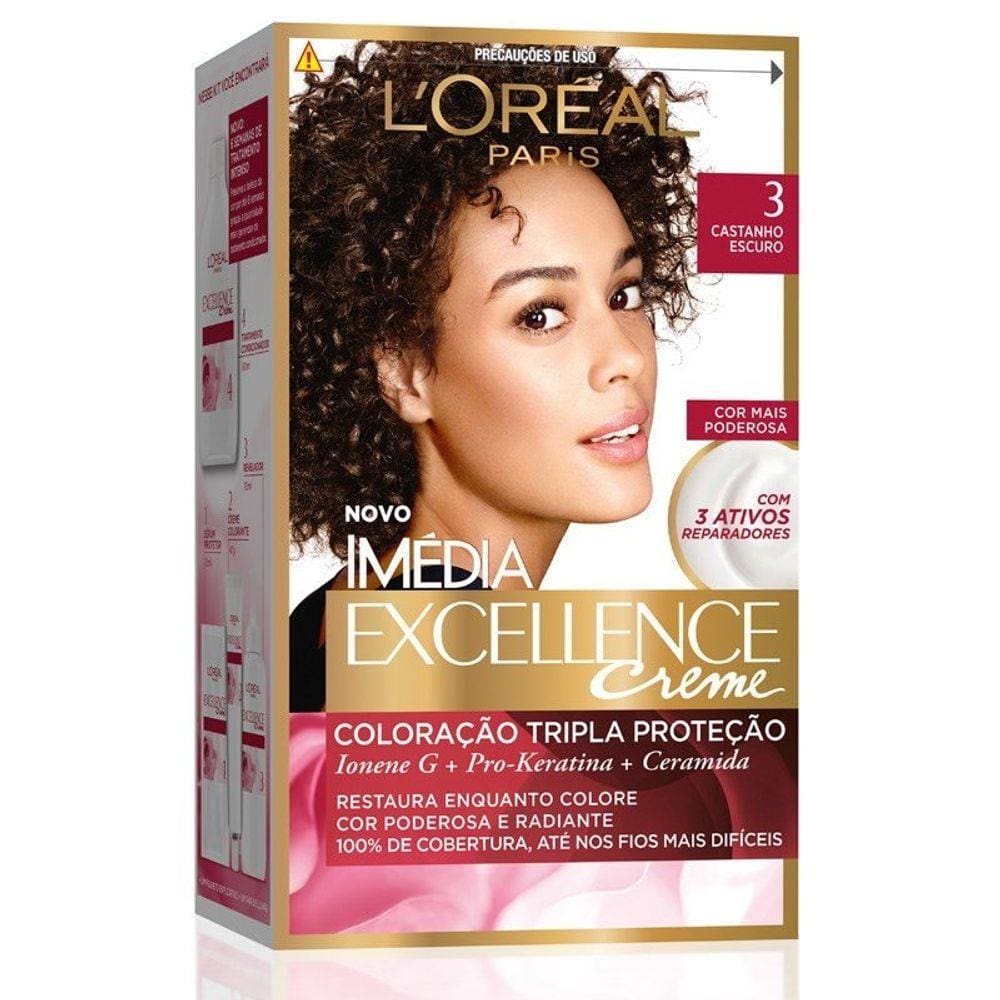 Kit Tintura Imédia Excellence L`Oréal Castanho Escuro 3