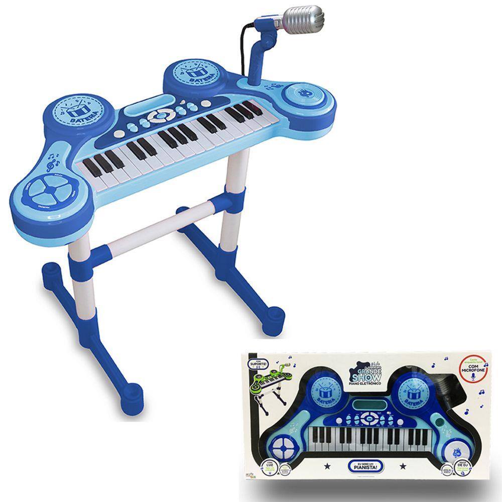 Teclado Infantil - Piano Musical Animal - Azul - Braskit