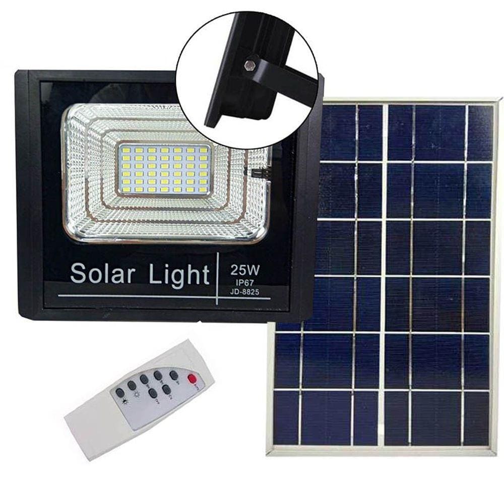 Refletor Solar Holofote Led 25w Placa Solar Controle Completo Iluminacao Sensor