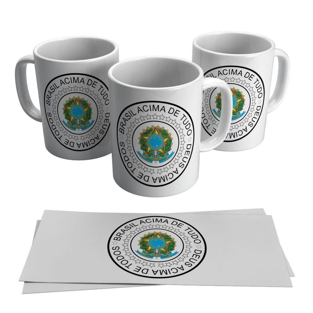 Caneca Brasil Acima de Tudo Deus Acima de Todos Frase Brasão