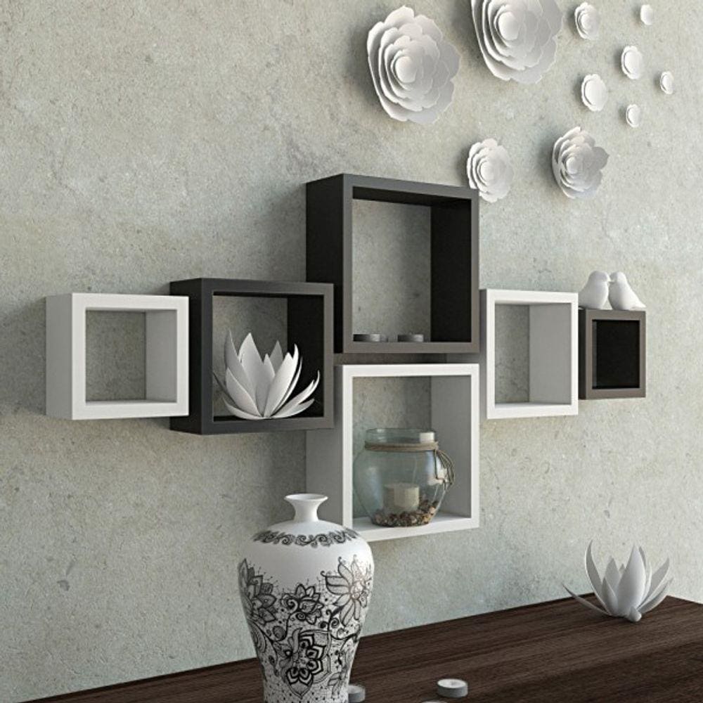 Nicho Decorativo Mdf Kit 6 Unidades - Cor Preto Branco