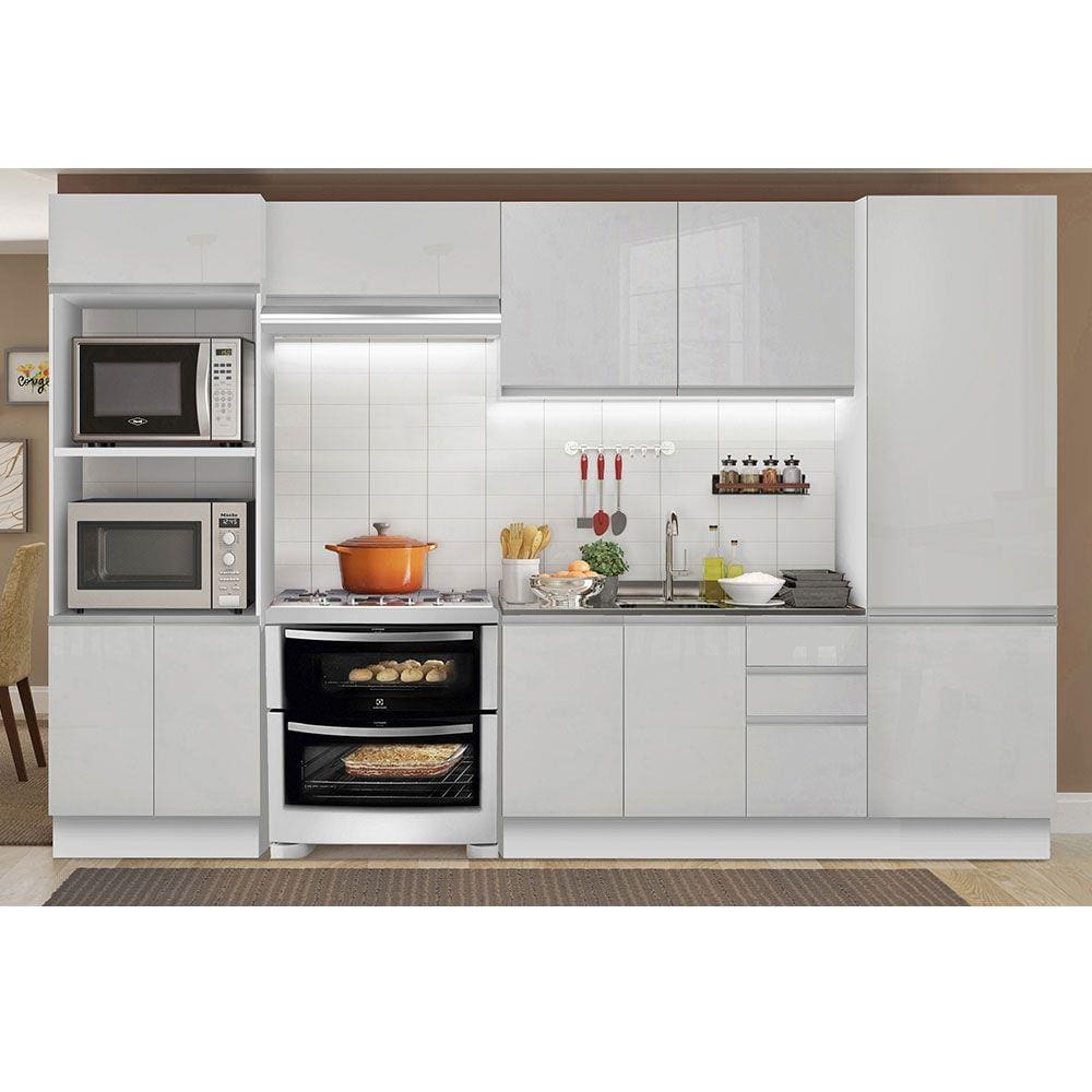 Cozinha Completa Madesa 100% MDF Acordes 2 Gavetas 11 Portas Branco Brilho (Sem Tampo e Pia)