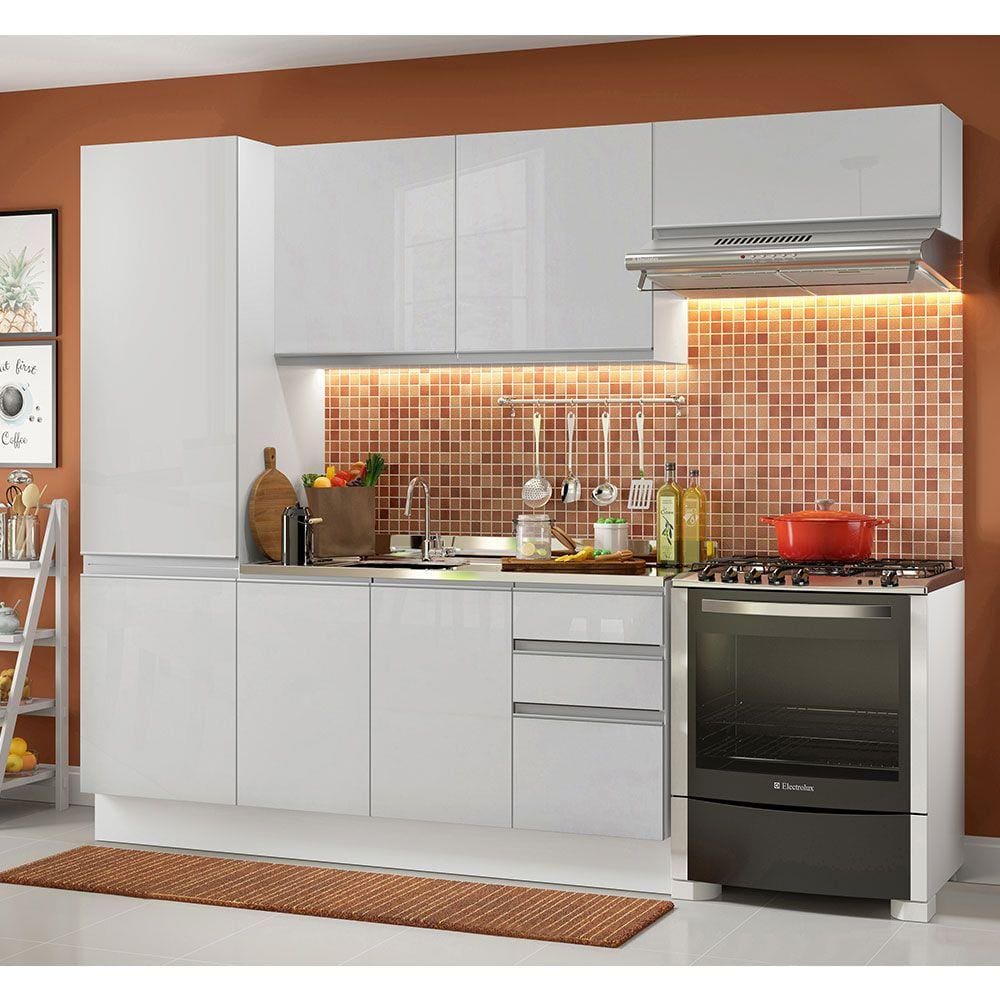 Cozinha Compacta Madesa 100% MDF Acordes Com Armário e Balcão - Frentes Branco Brilho