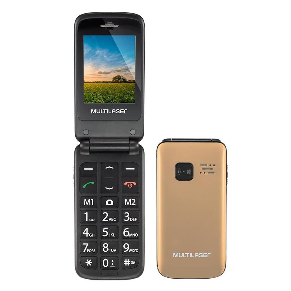 Celular Multilaser Flip Vita P9043 Tela de 2,4”, Dual Chip, MP3, Câmera VGA, Bluetooth - Dourado