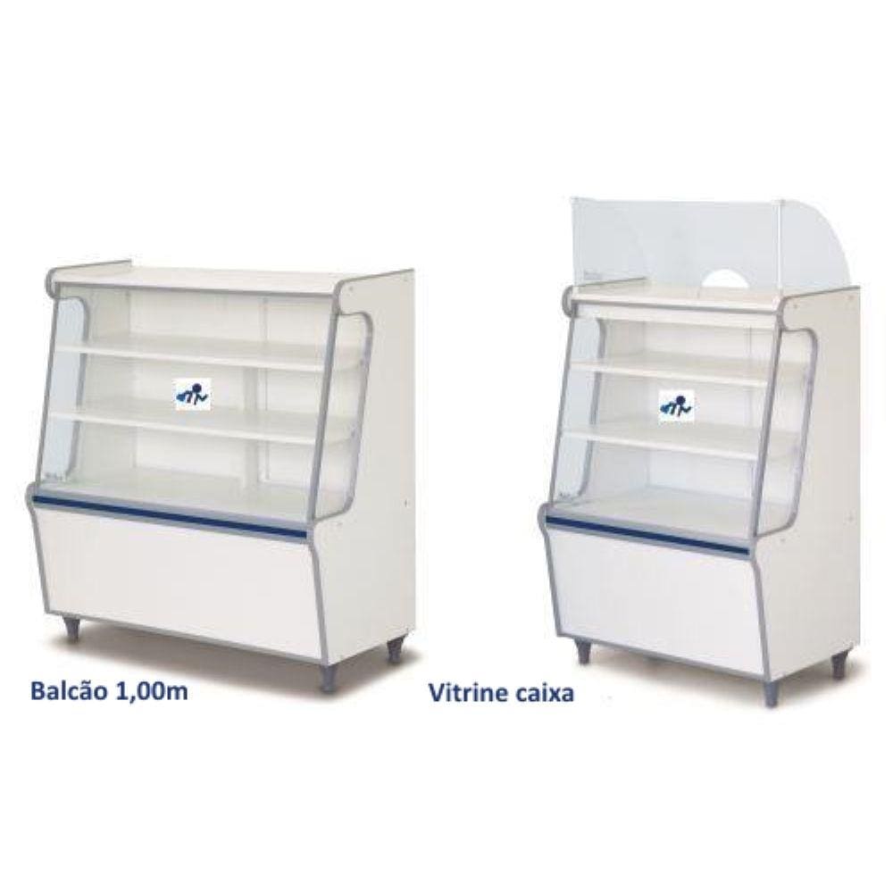 Balcão Vitrine Seco 1,00m e Caixa Atendimento Artlux