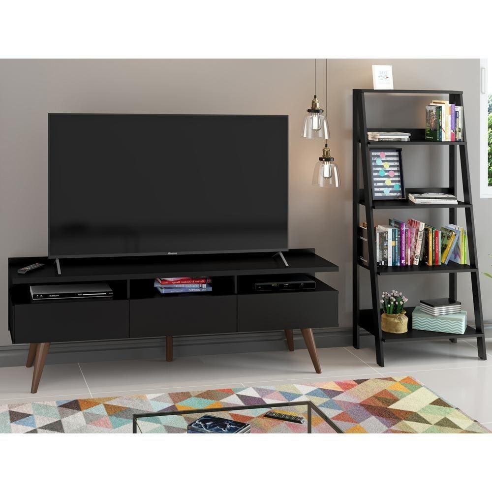 Conjunto Sala de Estar Madesa Rack Londres e Estante Escada