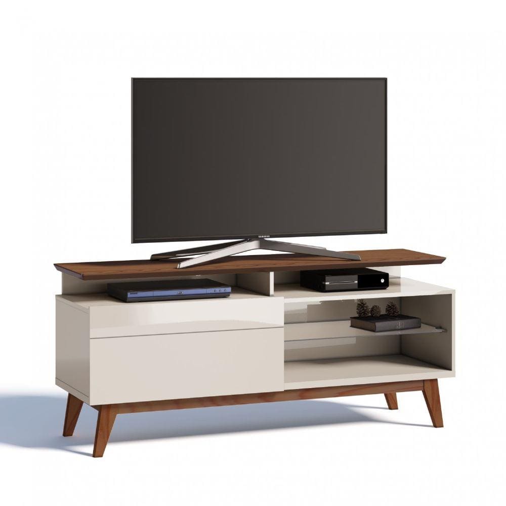 Rack para TV até 55 Polegadas 1 Gaveta Classic Retrô 63,5cmx146cm Imcal Off White/Freijó
