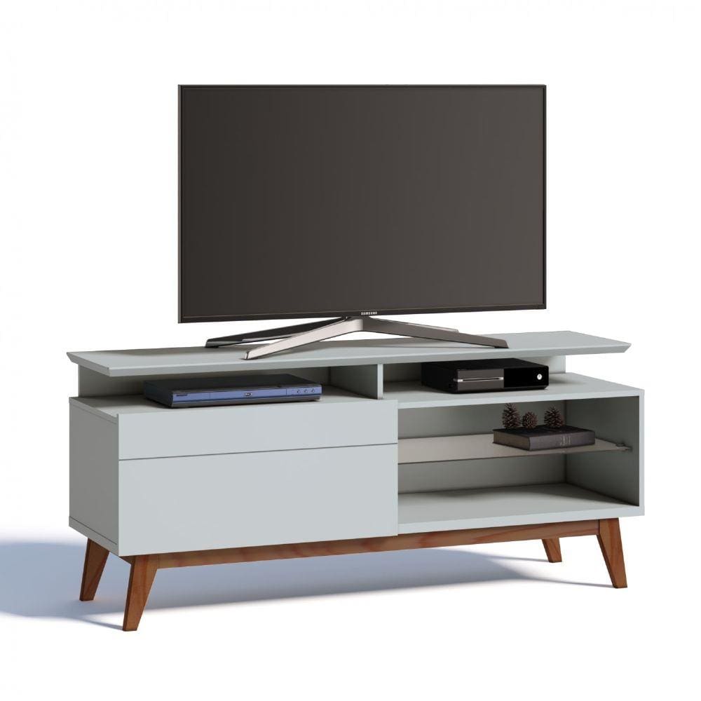 Rack para TV até 55 Polegadas 1 Gaveta Classic Retrô 63,5cmx146cm Imcal Branco Acetinado