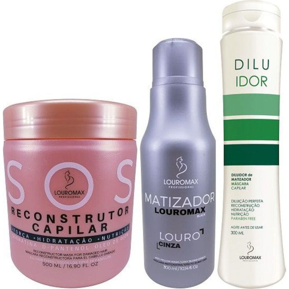 Kit Matizador Louromax Black 300ml, Diluidor 300ml e Sos 500ml