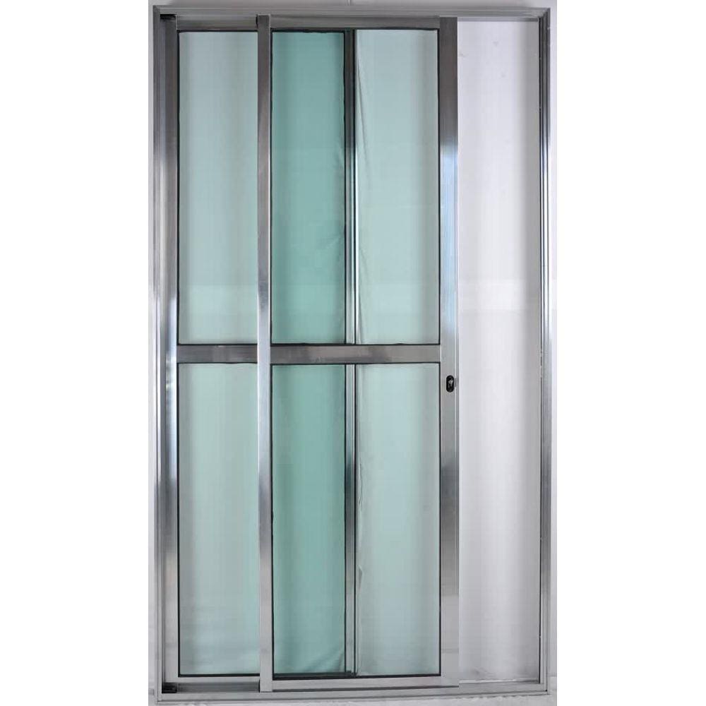 Porta de Alumínio de Correr Balcão 2 Folhas 2,10 x 1,20 Brilhante Linha 25 Com Chave