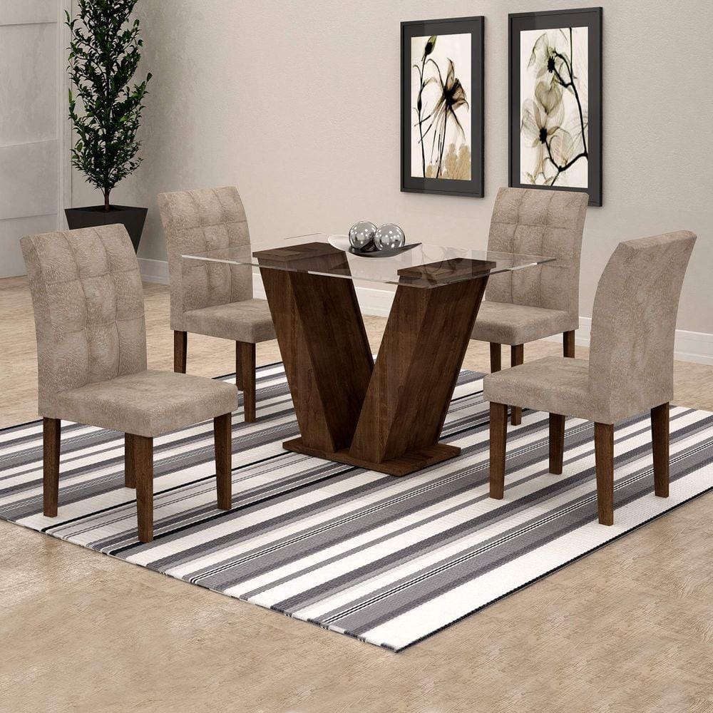 Conjunto de Sala de Jantar com Mesa e Quatro Cadeiras Marrons