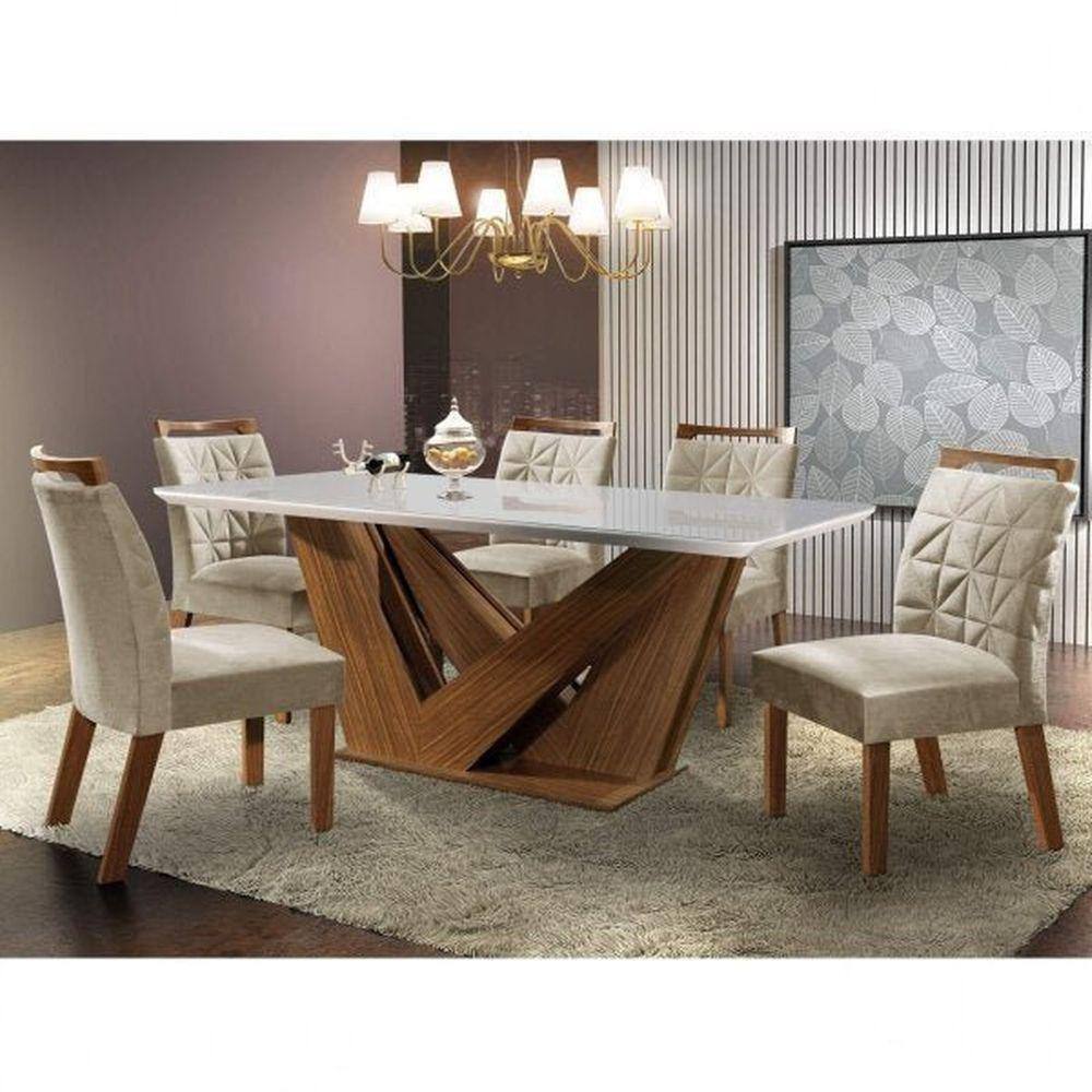 Conjunto Sala de Jantar Mesa Safira 180cm 6 Cadeiras Rufato com Vidro