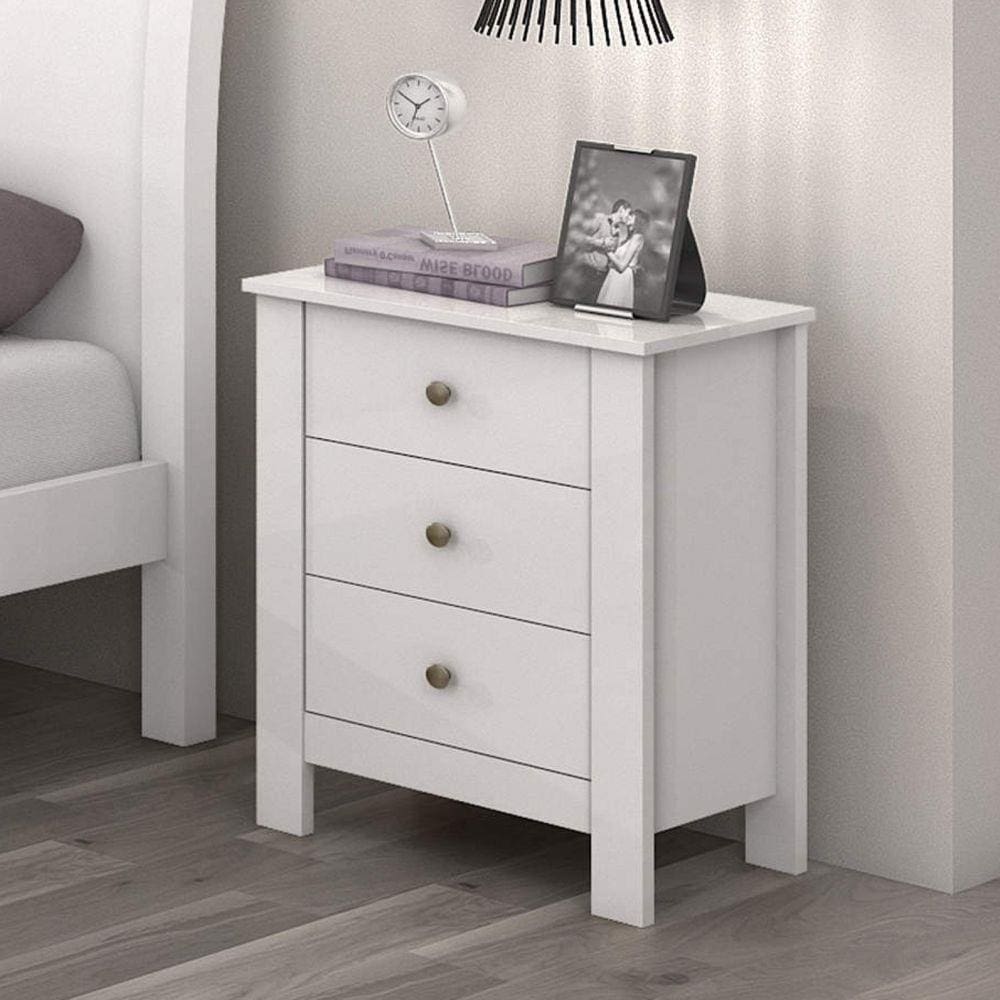 Mesa de Cabeceira 3 Gavetas Maggiore New Móveis Lopas Branco