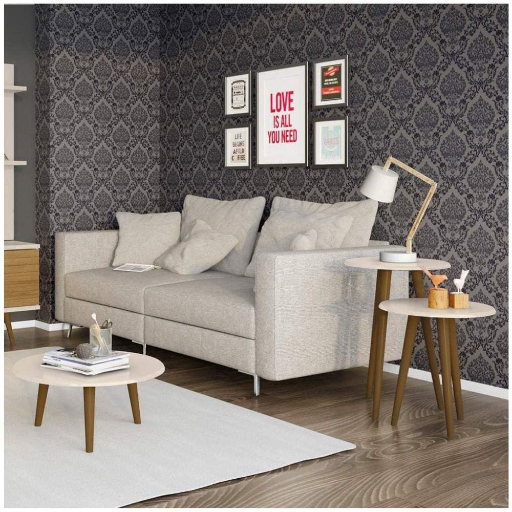 Conjunto Mesa de Centro, Mesa Lateral e Mesa de Apoio Vintage Móveis Bechara Off White