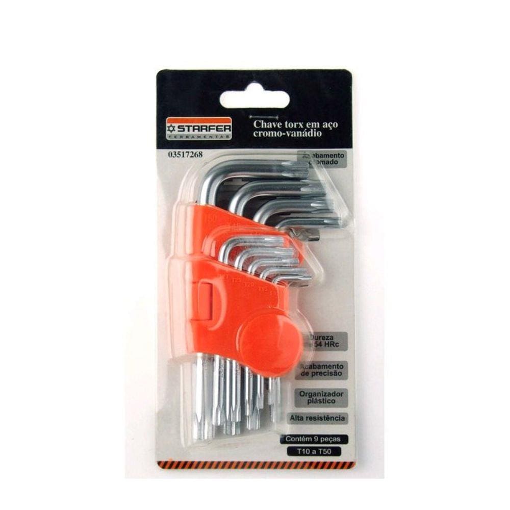 Jogo Chave Torx Cromo Vanádio Starfer T10 a T50 9 Peças
