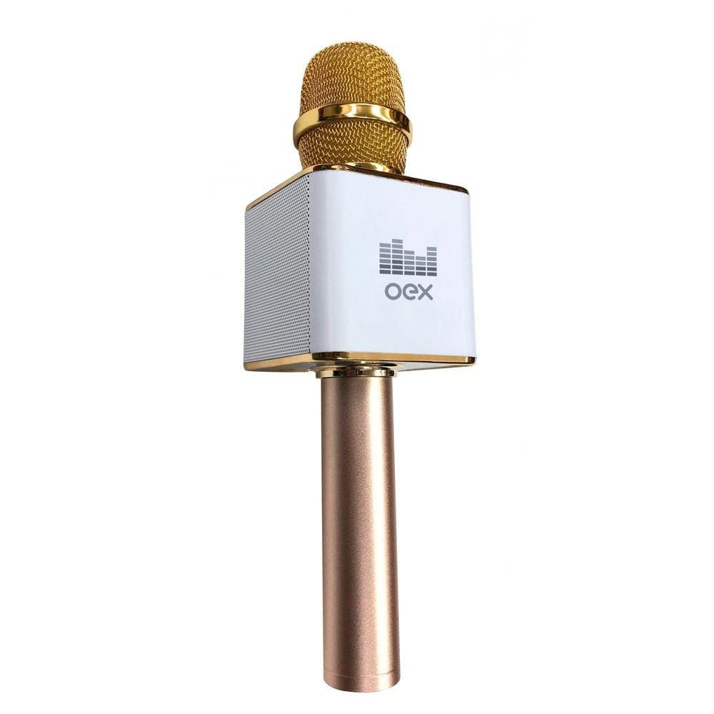 Microfone Karaoke Voice Bluetooth Dourado 6W MK100 Oex