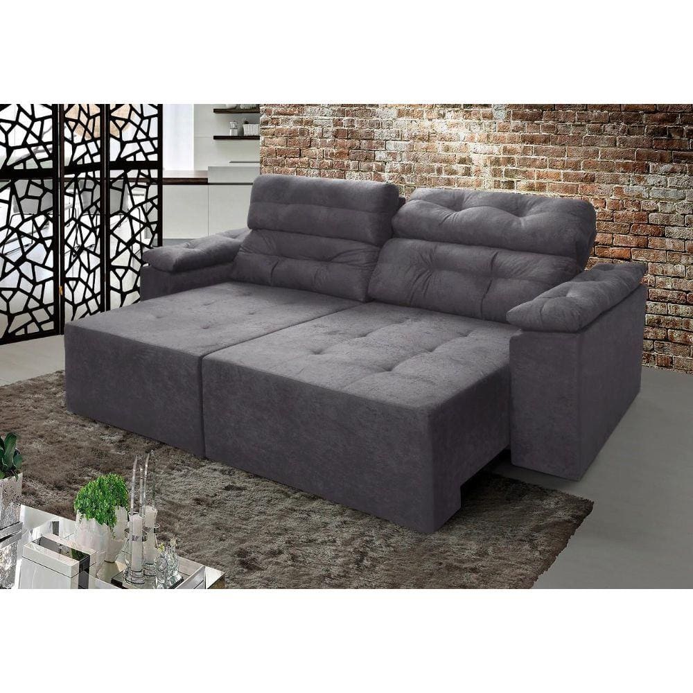 Sofá New Itália 2,50 Mts Retrátil e Reclinável Tecido Suede