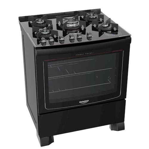 imagem-Fogão A Gás 5 Bocas Dako Turbo Glass Preto Automático Bivolt