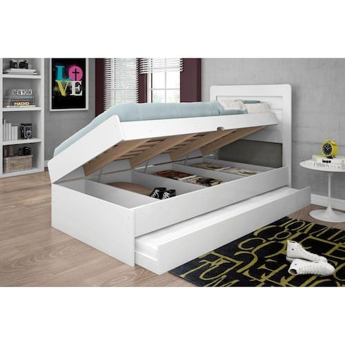 imagem-Bicama solteiro bau larissa com cama auxiliar Framar - BRANCO