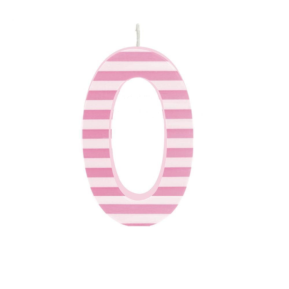 Vela Aniversario Grande N°0 Listras Rosa/Branco Dec. Festas