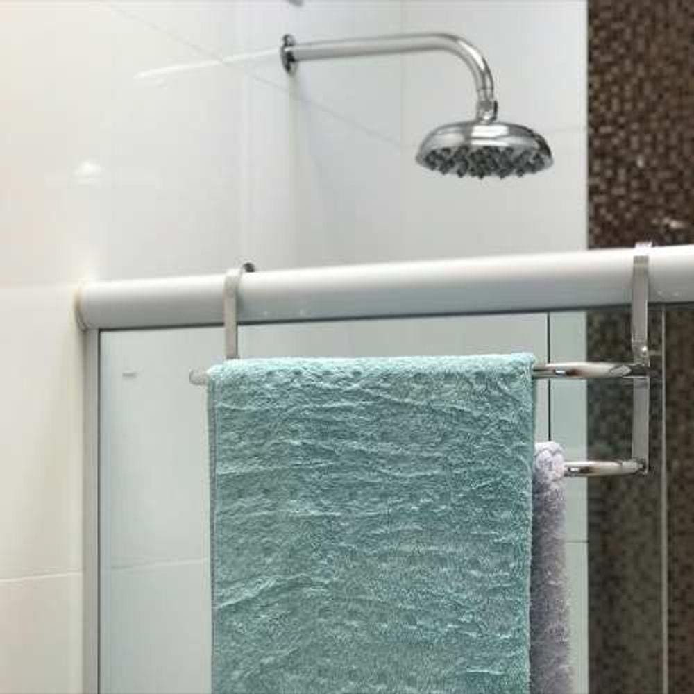 Suporte Duplo Porta Toalhas Toalheiro Para Box Alto Brilho
