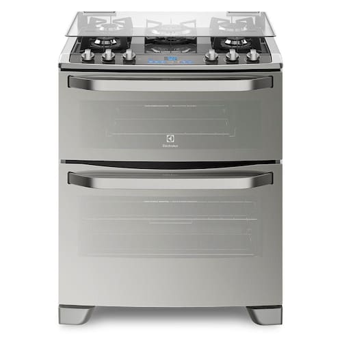 imagem-Fogão 5 Bocas Electrolux Prata com Mesa de Vidro e Forno Duplo (76DXV) - 220V