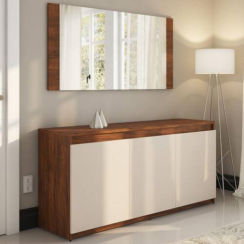 Balcão Buffet com Moldura 3 Portas Lirio Seda/Off White - Viero Móveis Menor preço em Balcão Buffet com Moldura 3 Portas Lirio Seda/Off White - Viero Móveis